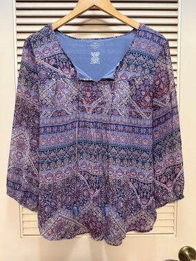 St. John's Bay Blue and Purple Paisley Split-Neck Tunic